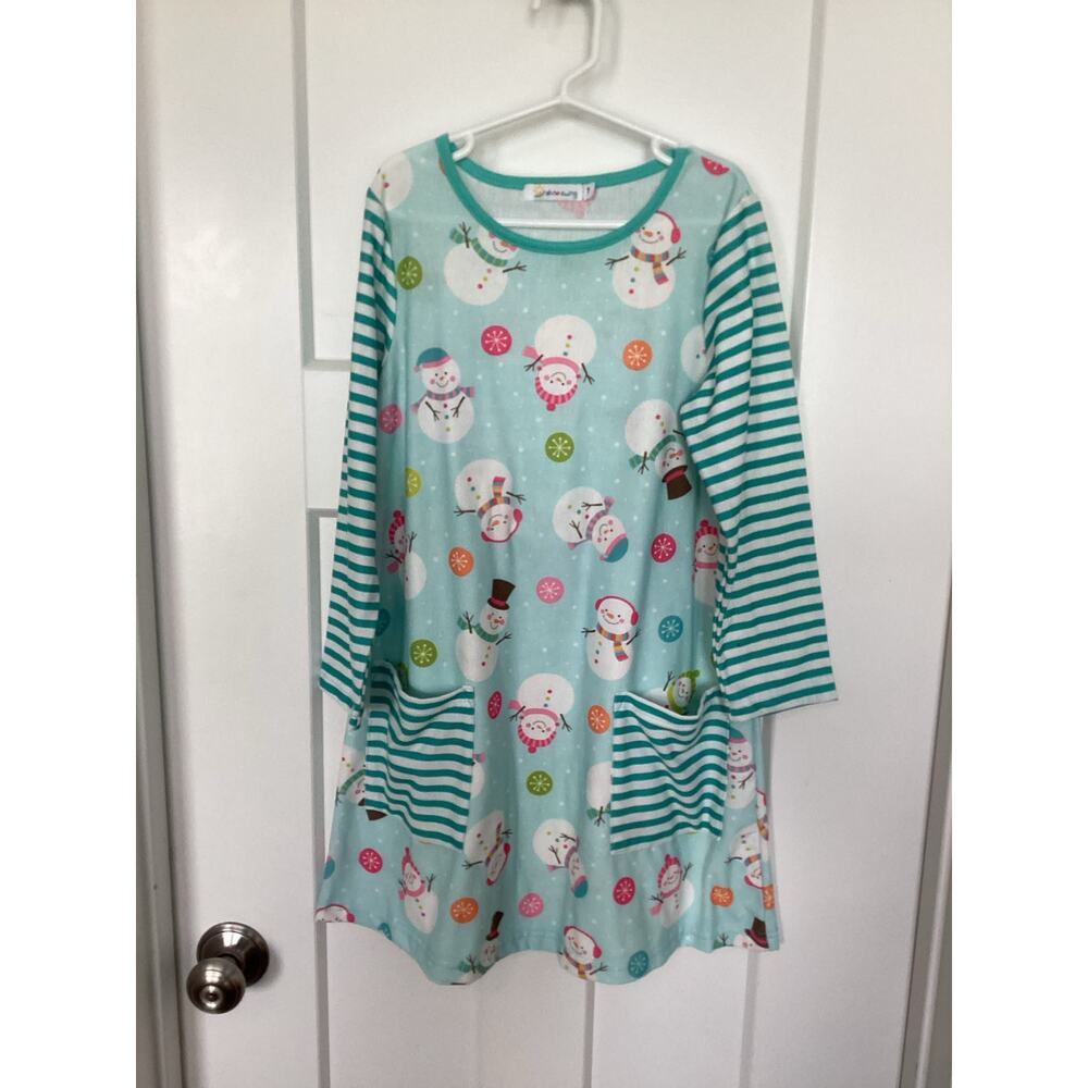 Unsh Ne Swing Girls Christmas‎ Cheer Front Pocket Stripe A-Line Dress Green 7